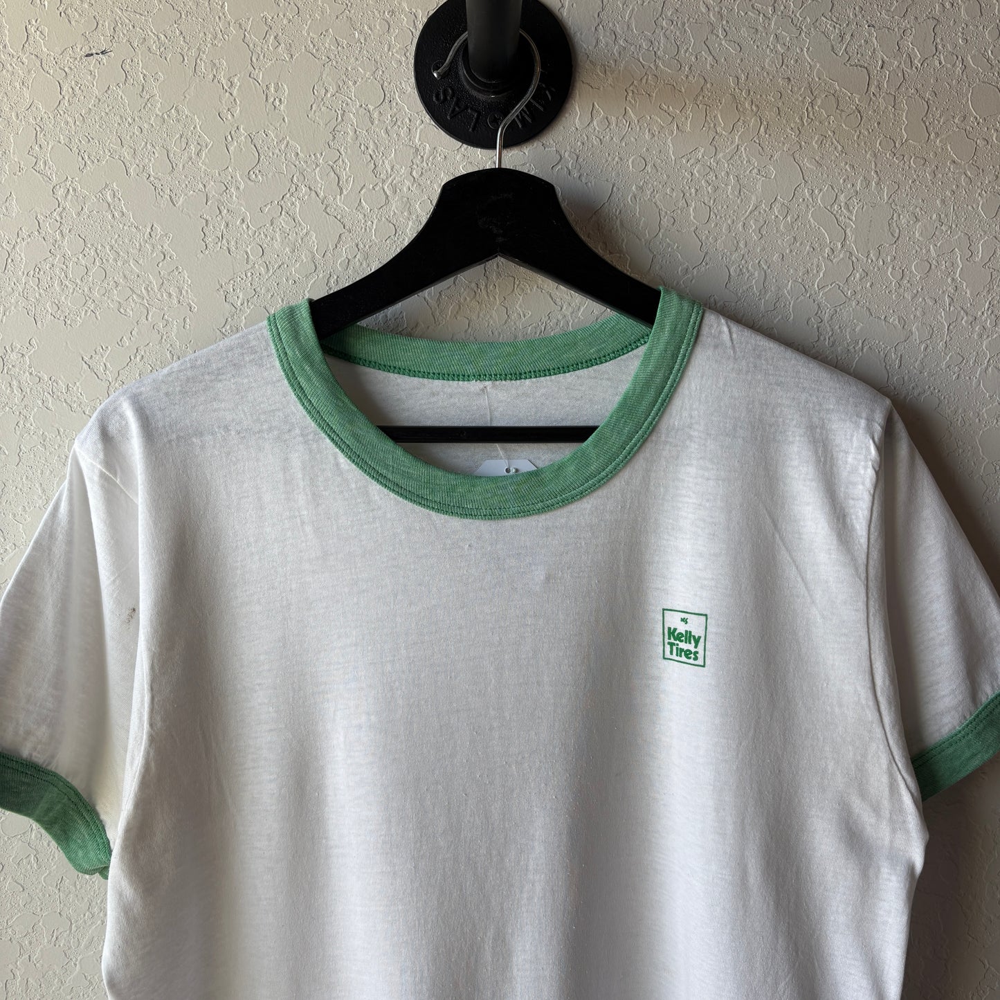 Vintage 1970s Mint Green Kelly Tires Ringer Tee : Medium