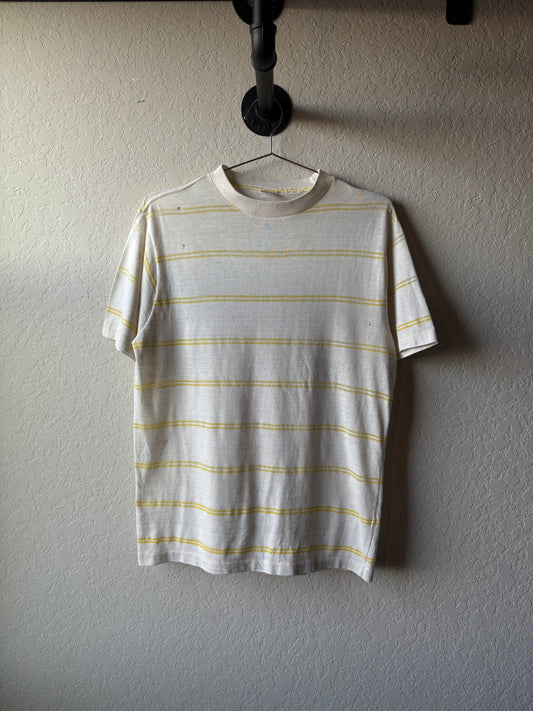 Vintage 1970s Yellow and White Sears Striped Shirt : Medium
