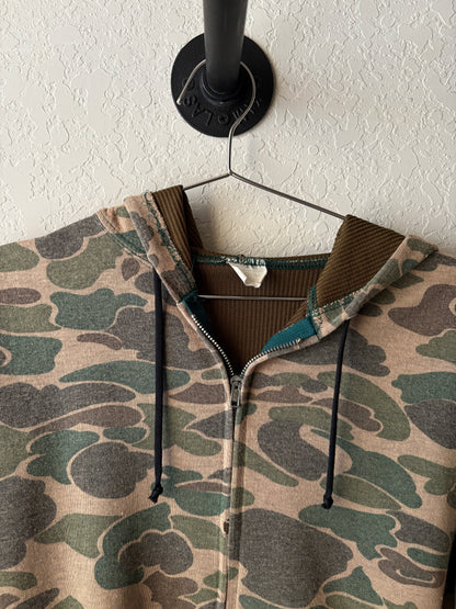 Vintage Faded and Thrashed Camo Zip Up Hoodie : Small