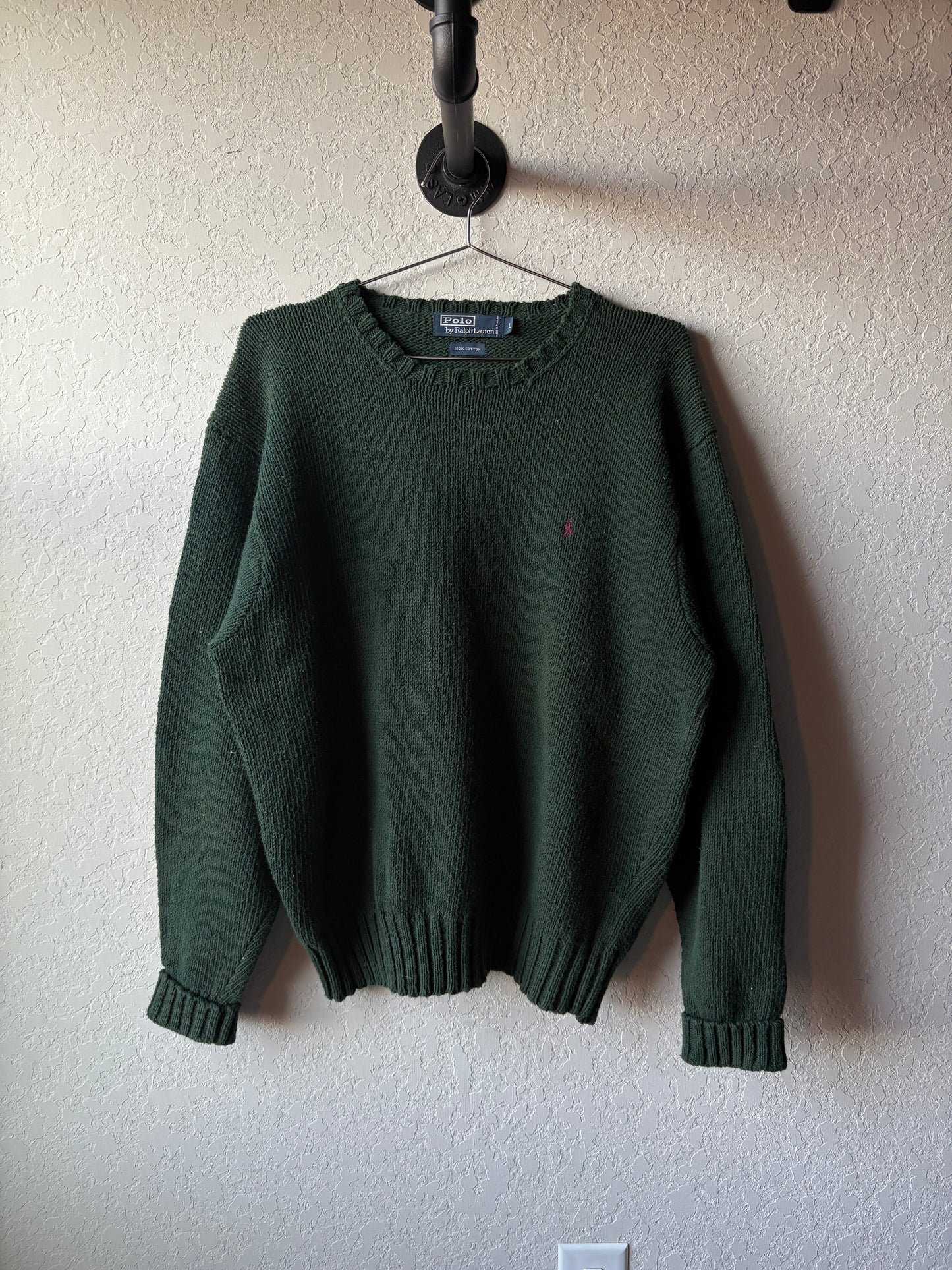 Vintage 1990s Green Cotton Polo Sweater : Large