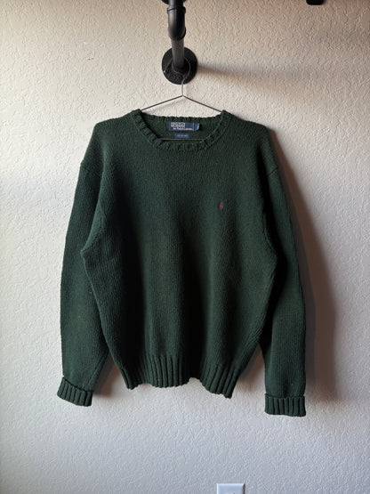 Vintage 1990s Green Cotton Polo Sweater : Large