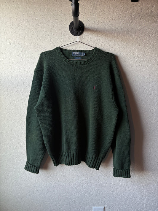 Vintage 1990s Green Cotton Polo Sweater : Large