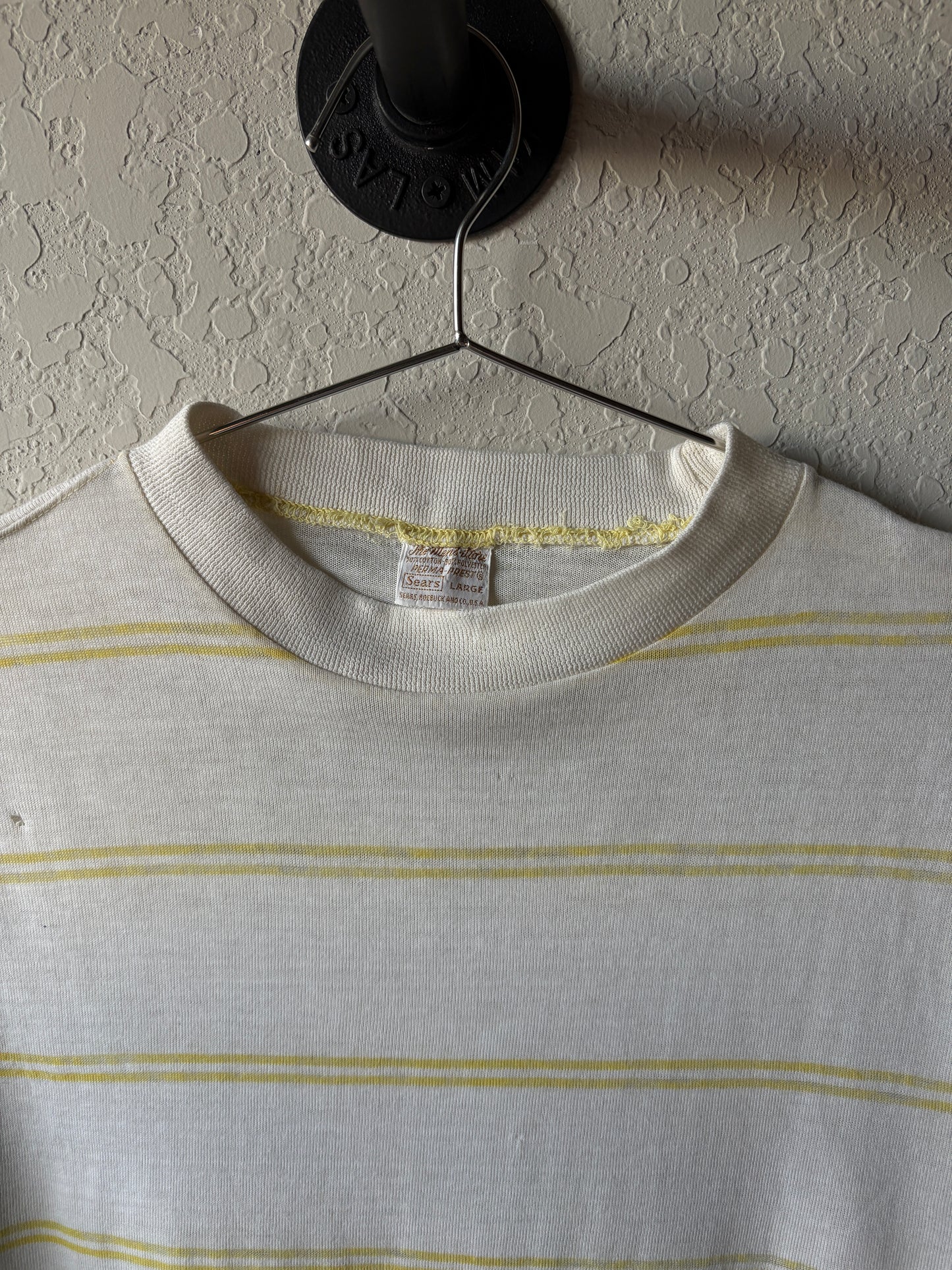 Vintage 1970s Yellow and White Sears Striped Shirt : Medium