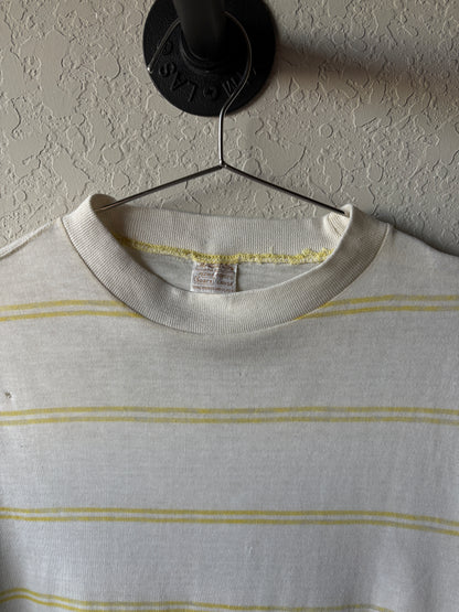 Vintage 1970s Yellow and White Sears Striped Shirt : Medium