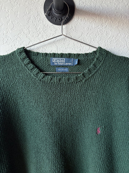 Vintage 1990s Green Cotton Polo Sweater : Large
