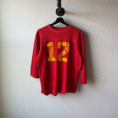 Vintage 1970s All Cotton Red 12 Football Jersey : Medium